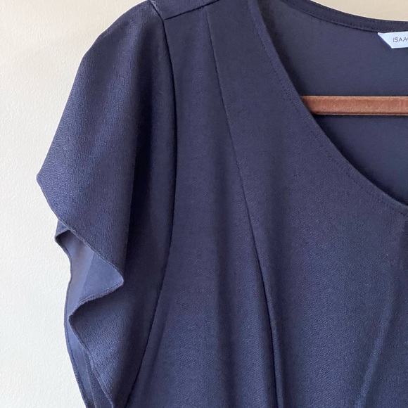 New Issac Mizrahi size M 10 12 black dress soft v-neck flutter sleeve - Picture 3 of 16